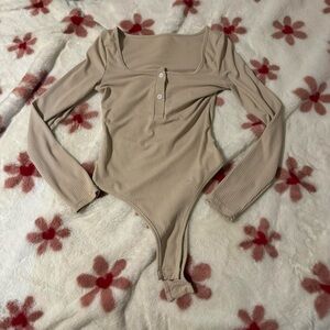 SHEIN beige ribbed long sleeve bodysuit